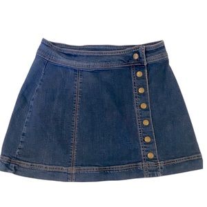 FREE PEOPLE Denim Blue Snap Front Skirt Cotton